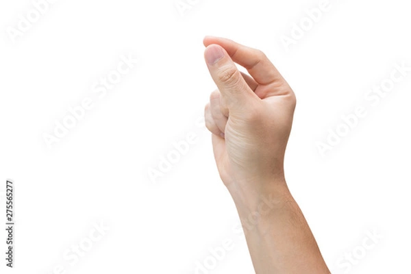 Fototapeta Man hand holding, isolated on white background with clipping path.