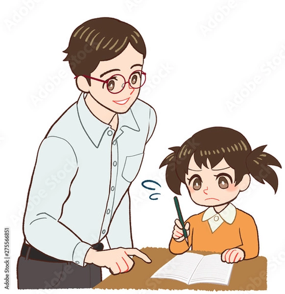 Fototapeta 教える先生と子ども　ノート　苦手