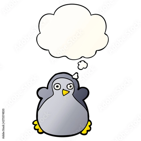 Fototapeta cartoon penguin and thought bubble in smooth gradient style