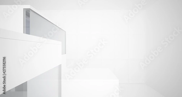 Fototapeta Abstract architectural white interior of a minimalist house with large windows.. 3D illustration and rendering.