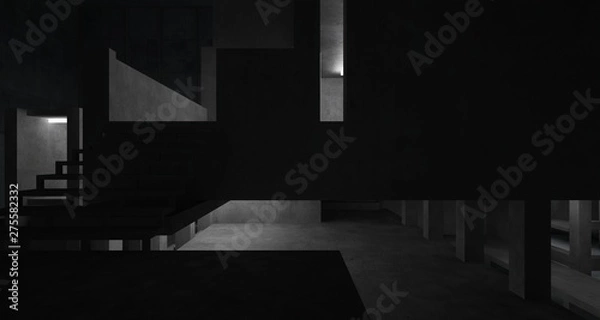 Fototapeta Abstract architectural concrete interior of a minimalist house with neon lighting. 3D illustration and rendering.
