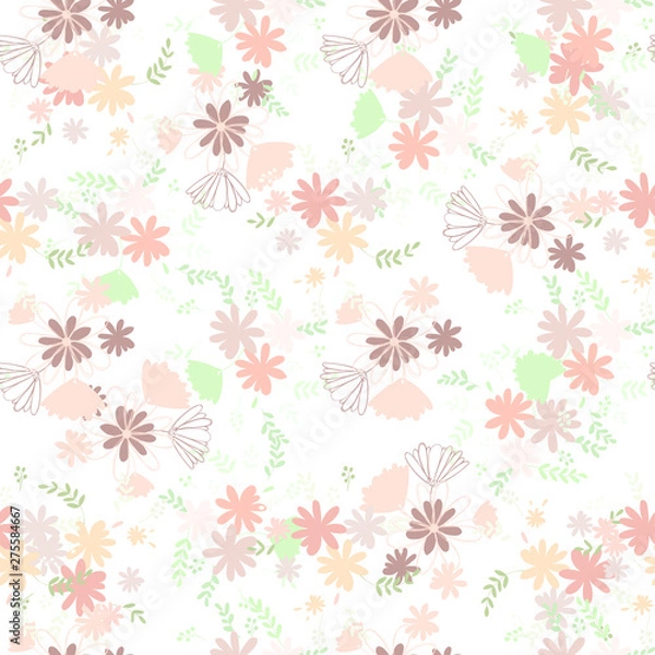 Fototapeta Trendy delicate pastel simple flowers, great design for any purposes. Simple modern style. Floral pattern. Elegant decorative background. Floral vector illustration.
