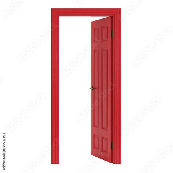 Fototapeta Red interior door isolated on white background. 3D rendering.