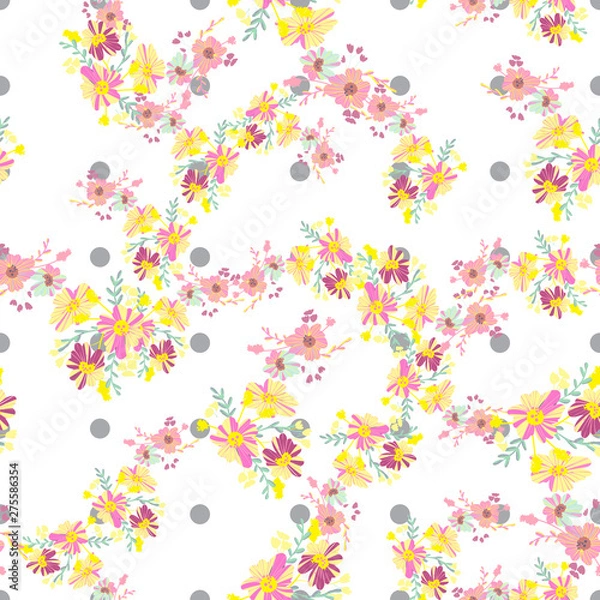 Obraz Minimalist flowers design. Seamless leaf pattern. Vector ditsy print illustration.