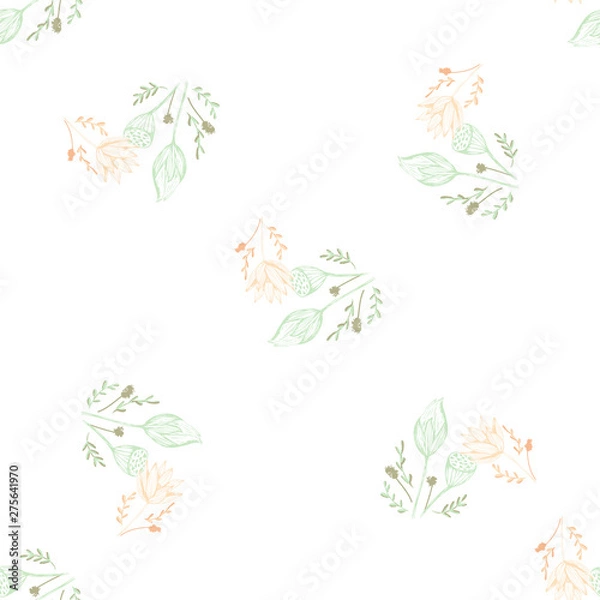 Obraz Color lotus flower hand drawn, floral seamless pattern, simple vector illustration