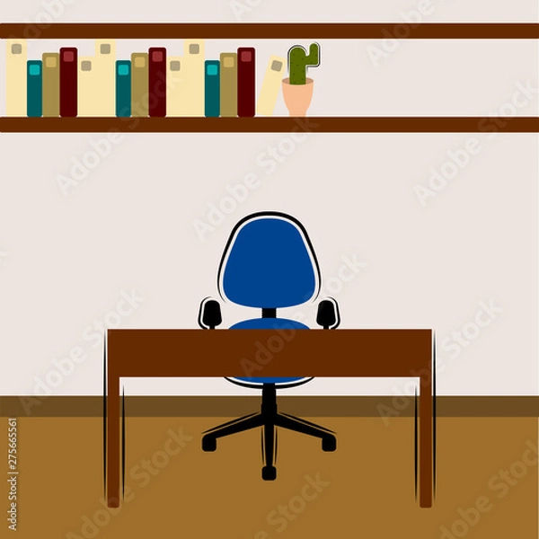Fototapeta Office workplace room with a table and a chair- Vector