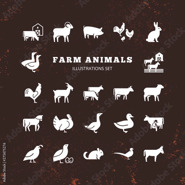 Fototapeta A large vector set of 22 farm and farm animal icons that are great for illustrations, infographics and logos of stores or other businesses. Icons isolated on white background.