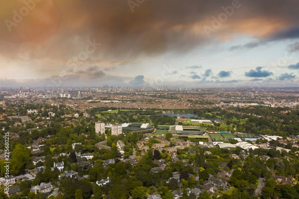 Obraz Wimbledon and central London aerial view of houses, streets and city skyline