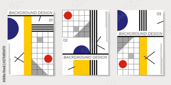 Fototapeta Covers templates set with flat geometric pattern in blue, white, green, yellow and red colors.