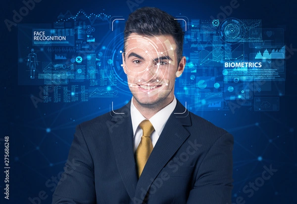 Fototapeta Face detection and recognition. Computer vision and artificial intelligence concept.