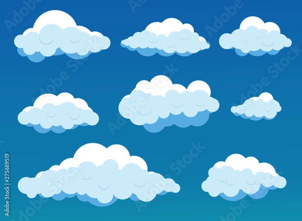 Obraz Cloud vector icon set white color on blue background.