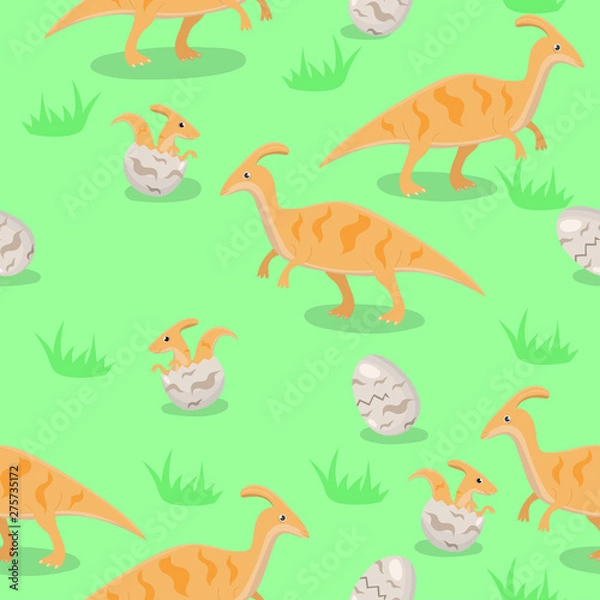 Fototapeta Seamless texture with the family of dinosaurs. Vector graphics.