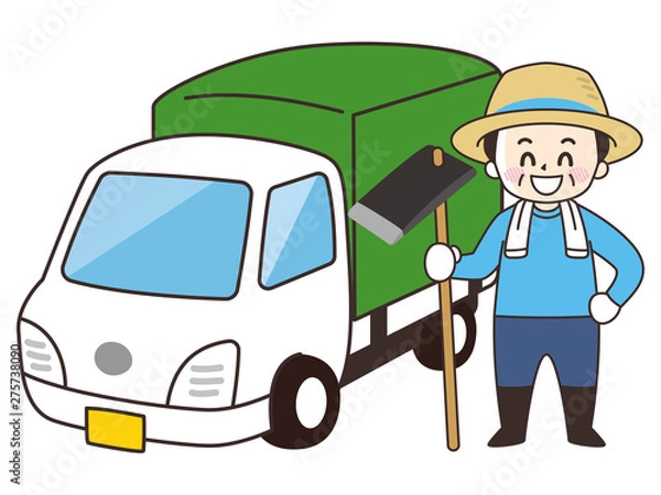 Fototapeta 農家の男性と軽トラック