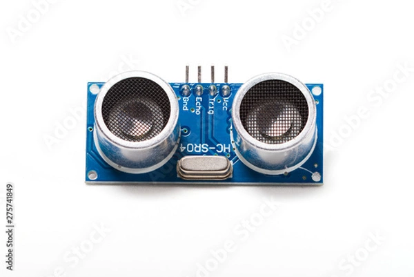 Obraz Ultrasonic sensor for Arduino, front view on white background