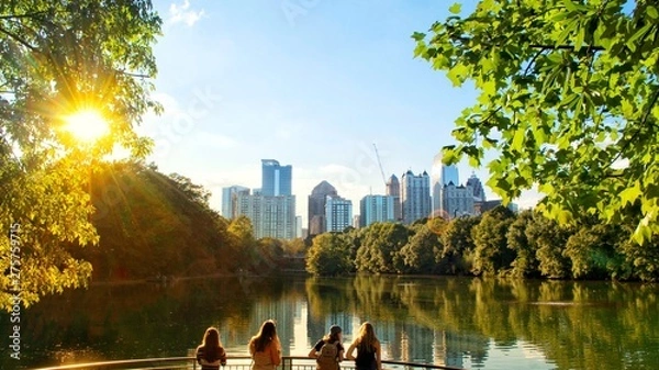 Fototapeta Atlanta, Georgia / The United State - October 14, 2018 : Beautiful multicolours in prime day at Piedmont park in Midtown