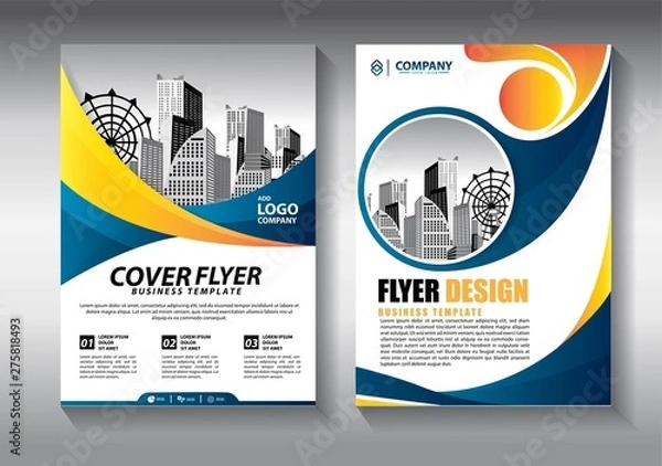 Fototapeta Brochure design, cover modern layout, annual report, poster, flyer in A4 with colorful triangles, geometric shapes for tech, science, market with light background