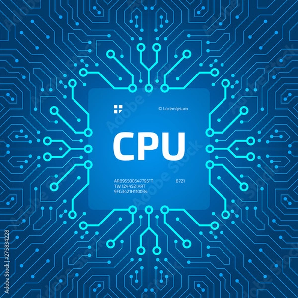 Obraz Abstract circuit board background. Motherboard with a place for CPU. Circuit board for data processing. Technology science background. Vector illustration
