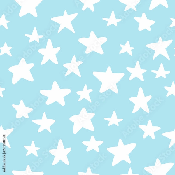 Fototapeta Seamless pattern with hand drawn stars on blue background. Sky background. Vector illustration.