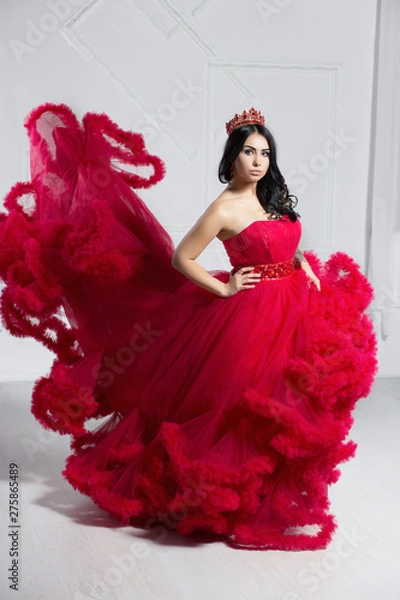 Fototapeta Cute young brunette posing in the studio.