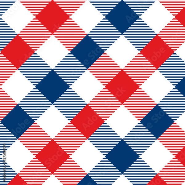 Fototapeta Gingham pattern red and blue. Texture from rhombus/squares for - plaid, tablecloths, clothes, shirts, dresses, paper, bedding, blankets, quilts and other textile products. Vector illustration EPS 10