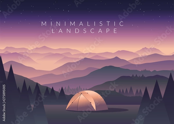 Fototapeta Minimalistic vector landscape background of mountains for your design.