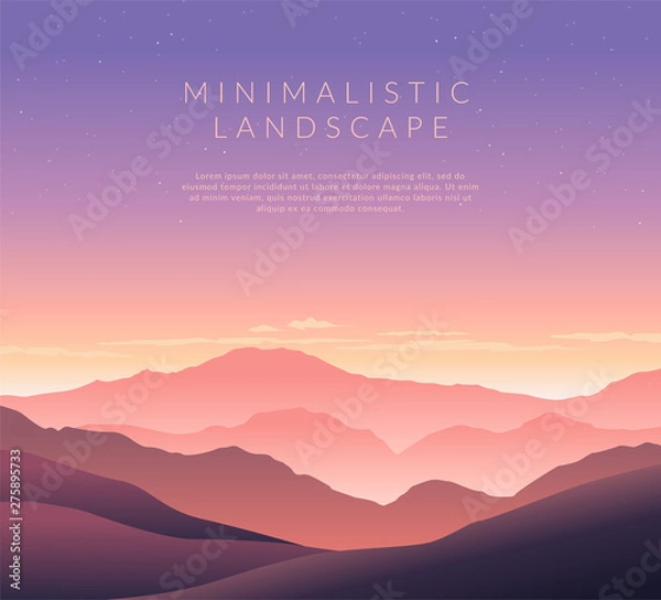 Fototapeta Minimalistic vector landscape background of mountains for your design.