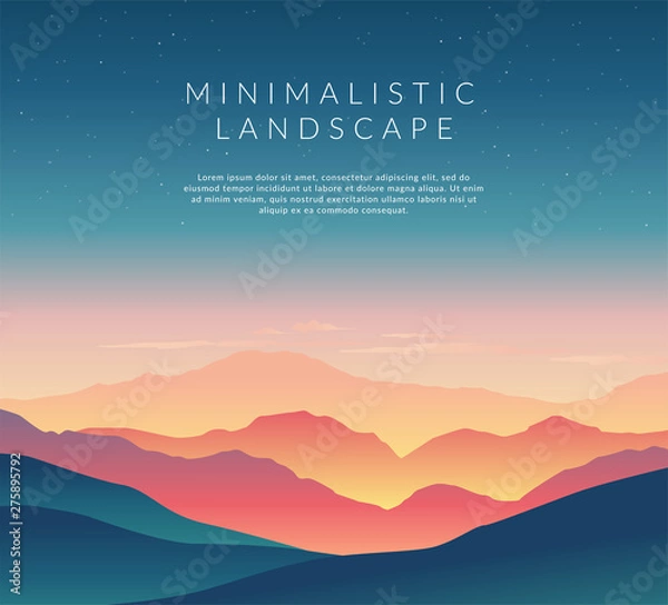 Fototapeta Minimalistic vector landscape background of mountains for your design.
