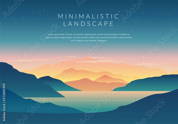 Obraz Minimalistic vector landscape background of mountains for your design.