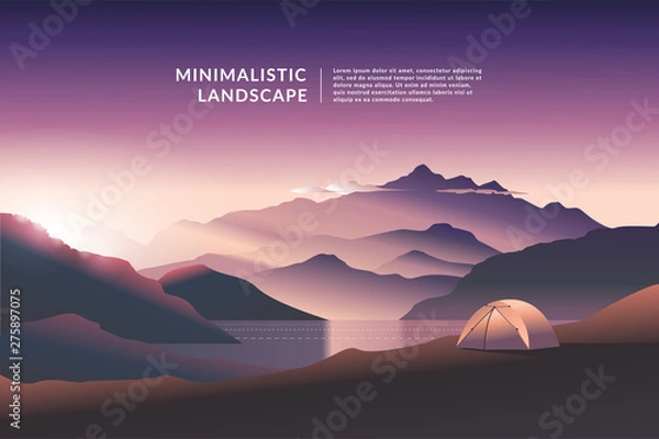 Fototapeta Minimalistic vector landscape background of mountains for your design.