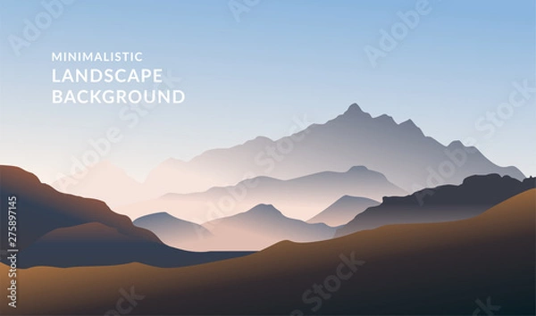 Fototapeta Minimalistic vector landscape background of mountains for your design.