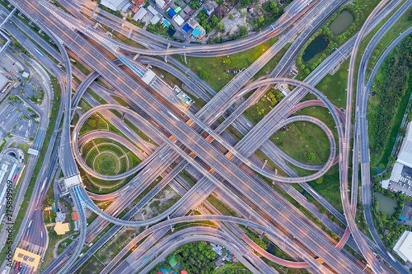 Fototapeta Top view of Highway road junctions.