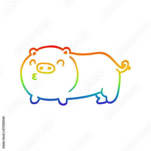 Fototapeta rainbow gradient line drawing cartoon pig