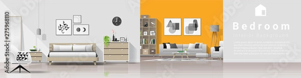 Fototapeta Modern house interior background with bedroom and living room combination , vector , illustration
