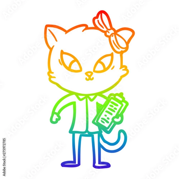 Obraz rainbow gradient line drawing cartoon cat