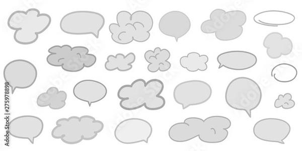Obraz Hand drawn infographic elements on isolation background. Abstract clouds. Set of think and talk speech bubbles. Doodles on white. Black and white illustration