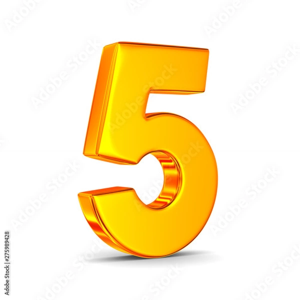 Fototapeta Number five on white background. Isolated 3D illustration