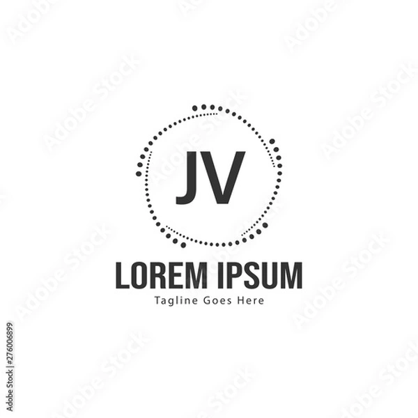 Fototapeta Initial JV logo template with modern frame. Minimalist JV letter logo vector illustration