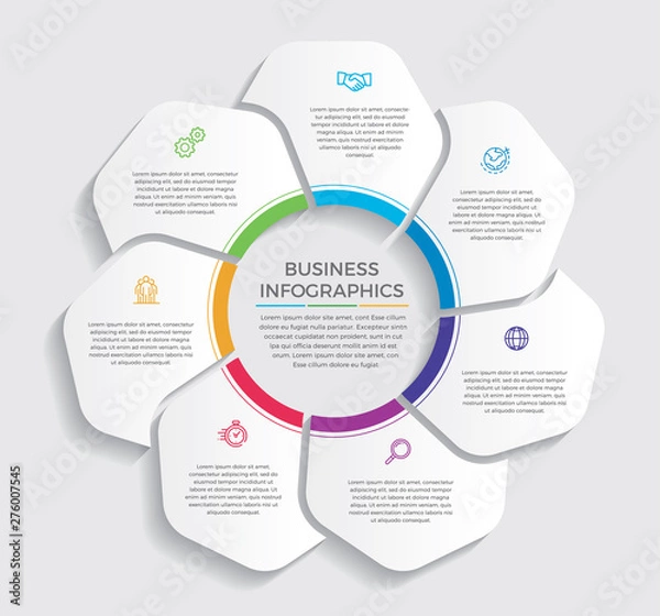 Fototapeta Infographic design vector and marketing icons can be used for workflow layout, diagram, annual report, web design.  Business concept with 7 options, steps or processes. - Vector 