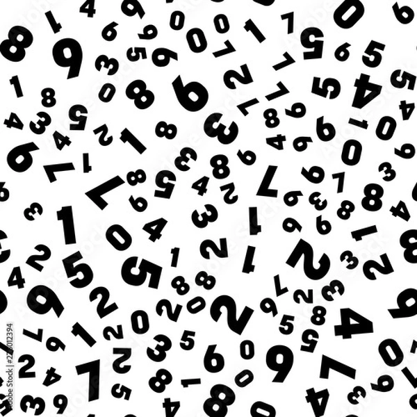 Fototapeta Numeral seamless pattern background. Black numbers mosaic. Vector wallpaper