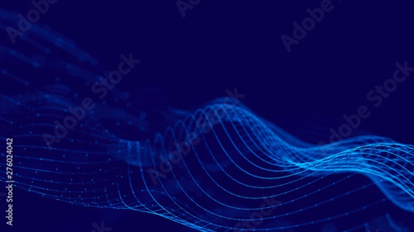 Fototapeta Wave 3d. 3D blue glowing abstract background. Abstract background with a dynamic wave. Big data visualization. 3d rendering.