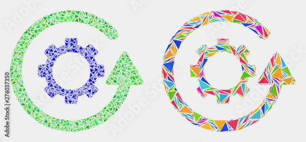 Obraz Gear rotation collage icon of triangle elements which have various sizes and shapes and colors. Geometric abstract vector design concept of gear rotation.
