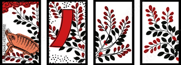 Fototapeta 花札_7月/萩のセット