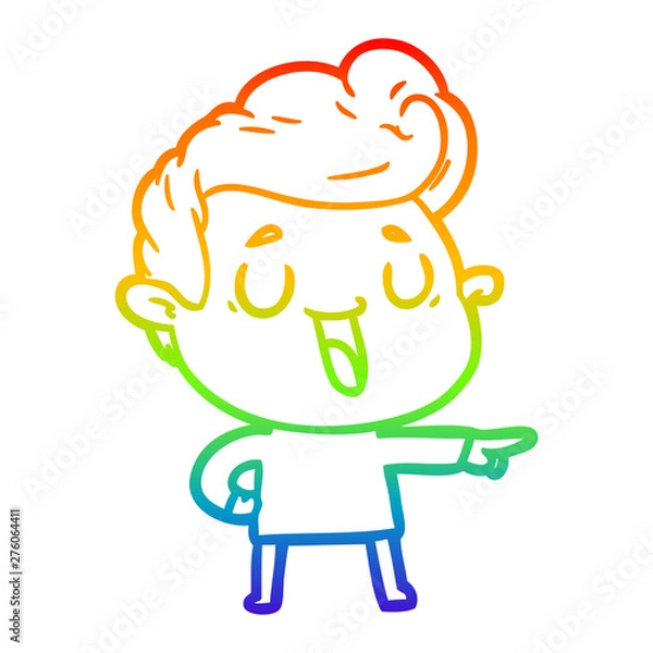 Fototapeta rainbow gradient line drawing happy cartoon man