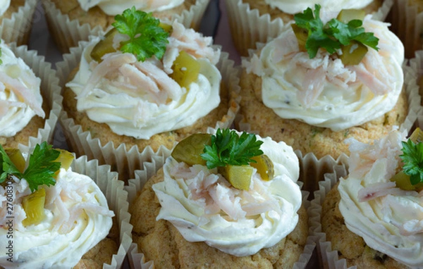 Obraz Cupcakes. Pickle. Persil. Ham. Cream. Baked