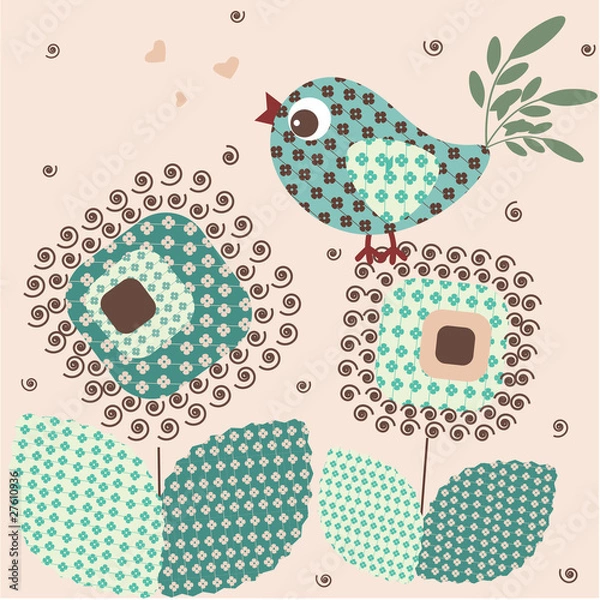 Obraz Stylized bird and flower background