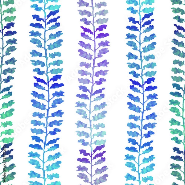 Fototapeta Vector seamless background with colorful watercolor illustration of stripe of herbs or plants. Can be used for wallpaper, pattern fills, web page, surface textures, textile print, wrapping paper