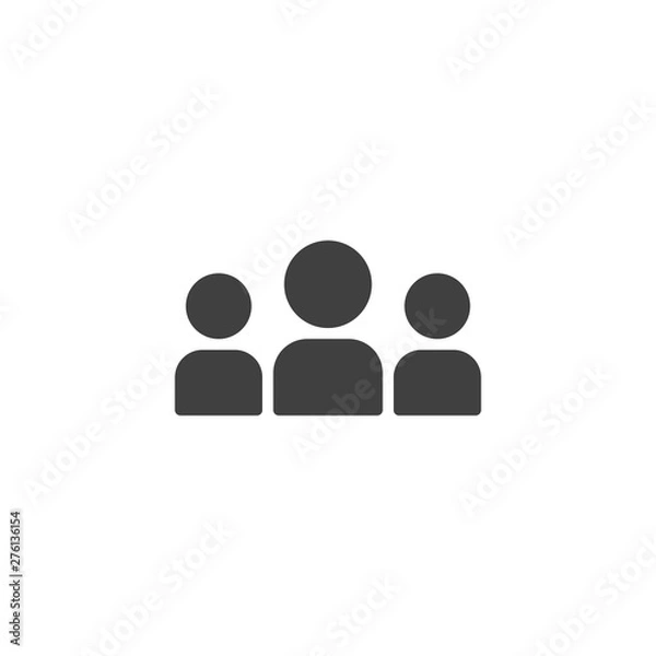 Fototapeta Three people group vector icon. Teamwork, leadership filled flat sign for mobile concept and web design. User Group glyph icon. Symbol, logo illustration. Vector graphics