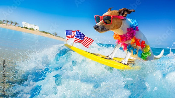 Obraz pies surfer na plaży
