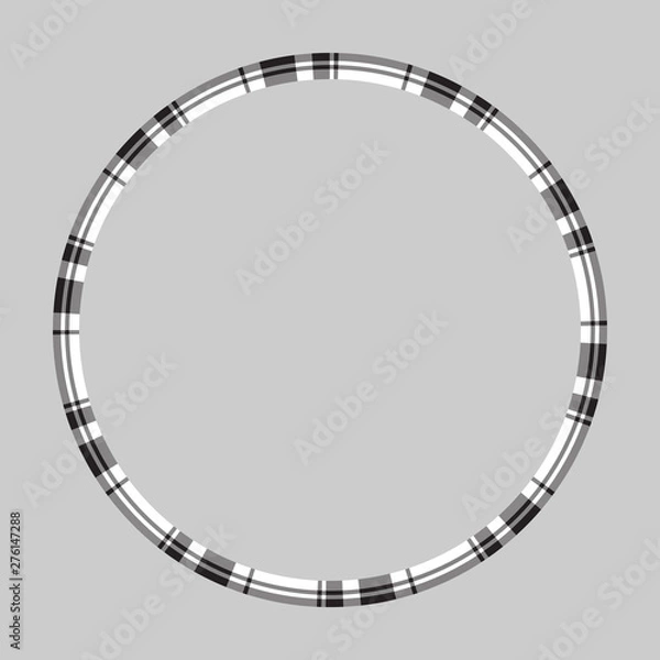 Fototapeta Round frame vector vintage pattern design template. Circle border designs plaid fabric texture. Scottish tartan background for collage art, gif card, handmade crafts.