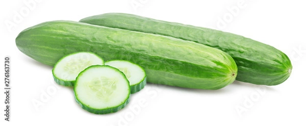 Fototapeta cut green cucumber isolated on white background